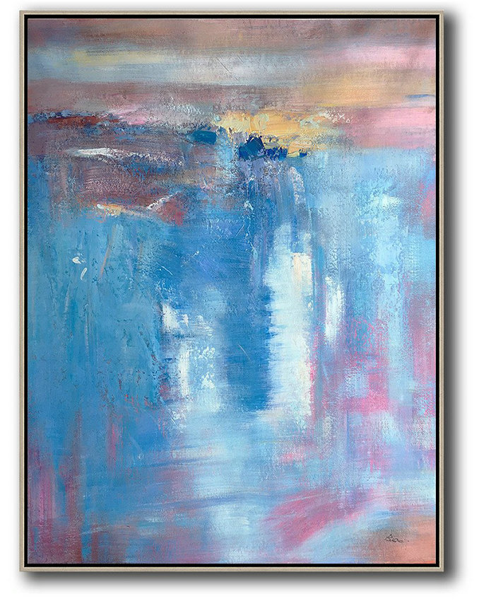 Size Extra Large Abstract Art,Vertical Palette Knife Contemporary Art,Contemporary Art Acrylic Painting,Blue,Pink,Brown,Yellow,White.etc